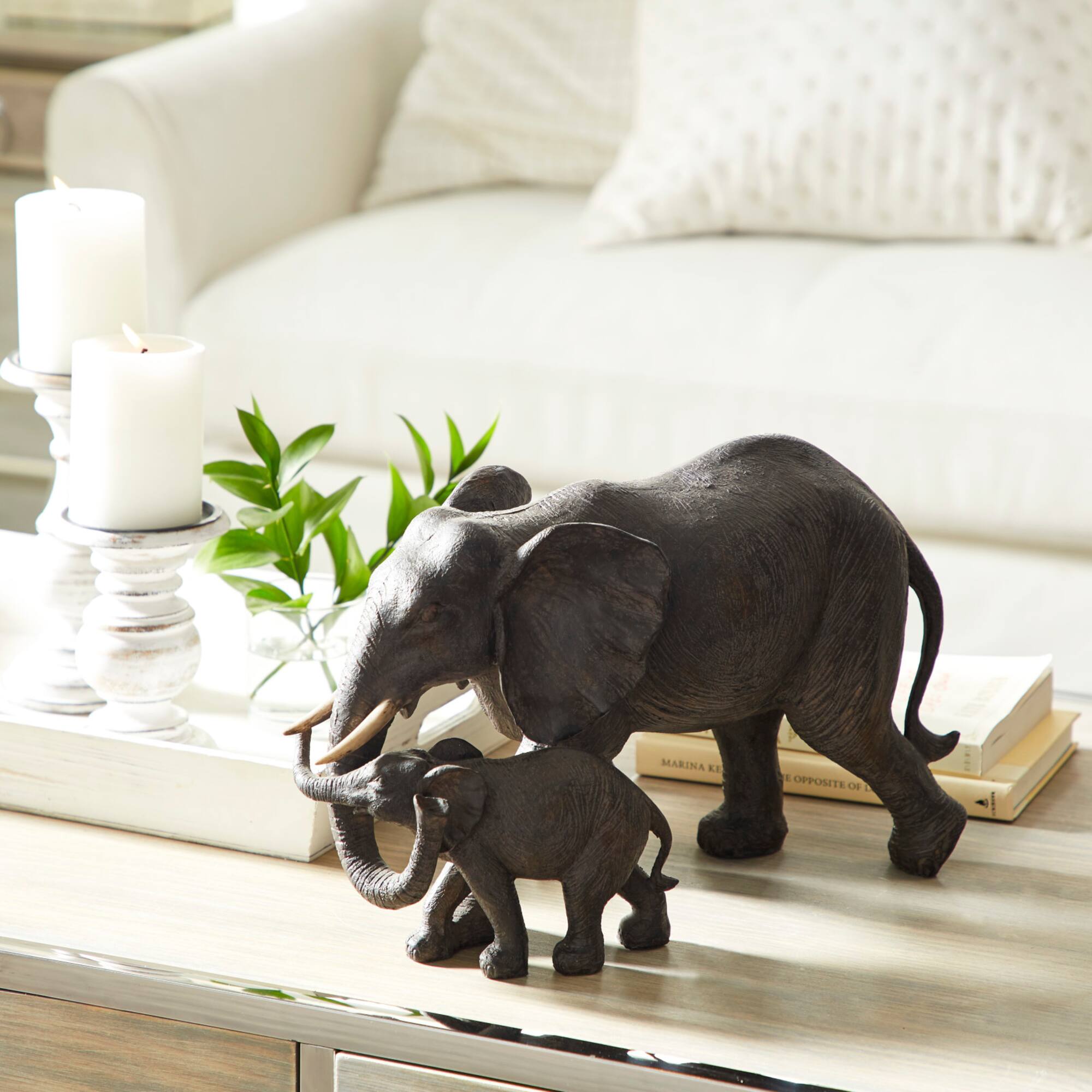 14" Dark Brown Eclectic Elephant Sculpture